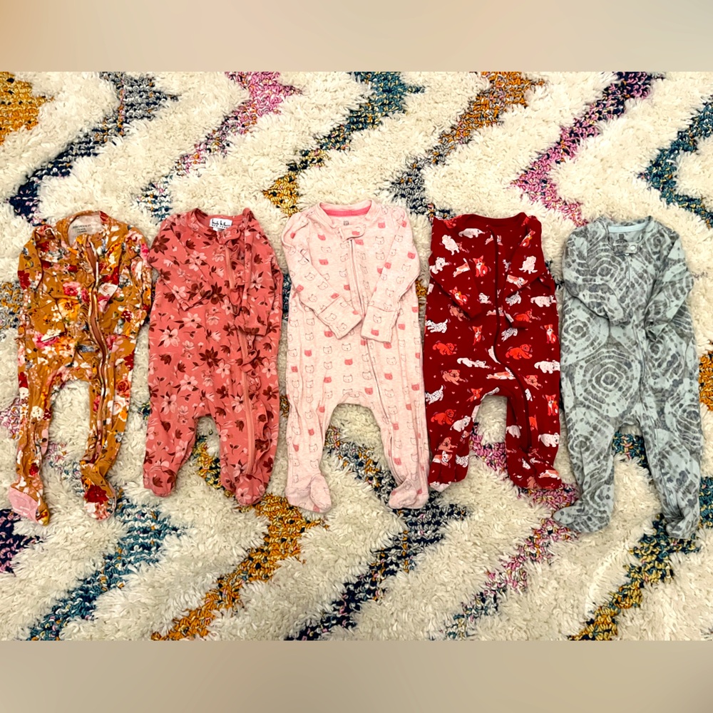 5 baby girl footed sleeper onesies